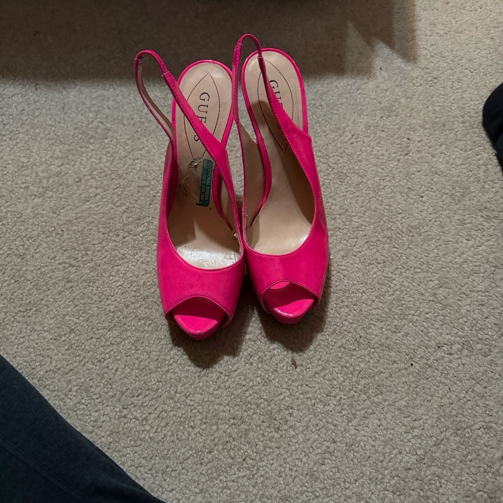 Guess Fuchsia Peep-Toe Slingback Heels